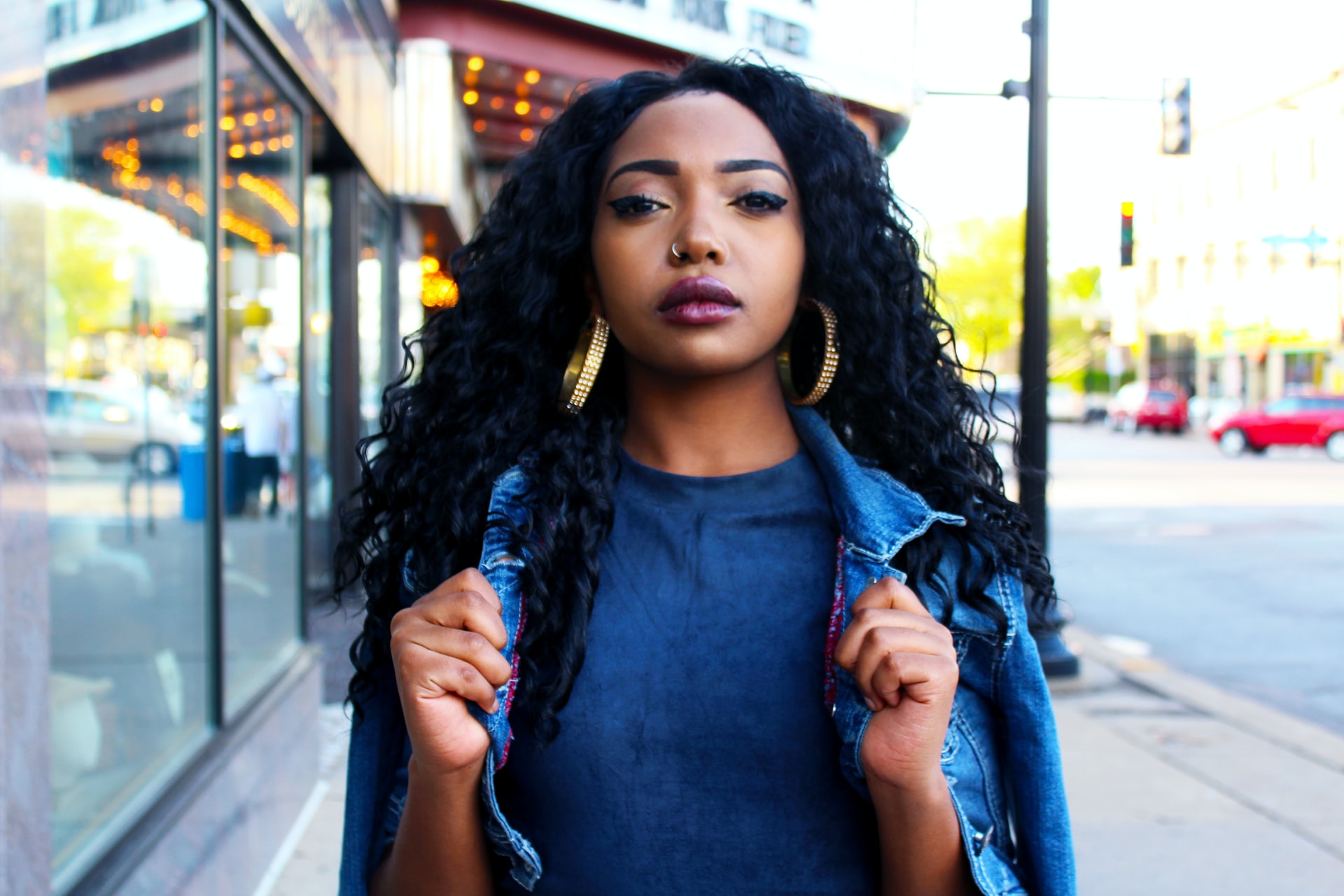 Girl with blue clothes